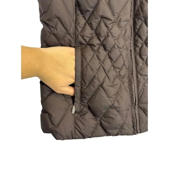 Eddie Bauer Goose Down Puffer Vest Women's Small Brown Full Zip Pockets Faux Fur - Picture 2 of 8